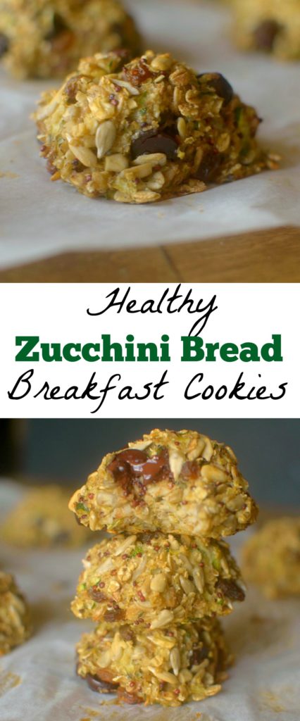 Healthy Zucchini Bread Breakfast Cookies are a quick and easy grab'n go breakfast that your whole fam will enjoy! Sweet, filling , gluten-free + vegan-friendly!