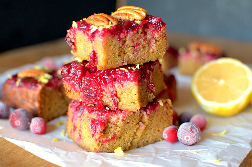  Paleo Cranberry Lemon Upside Cake is a sweet addition to your holiday!  Perfect for breakfast or dessert, and made with nutritious ingredients!