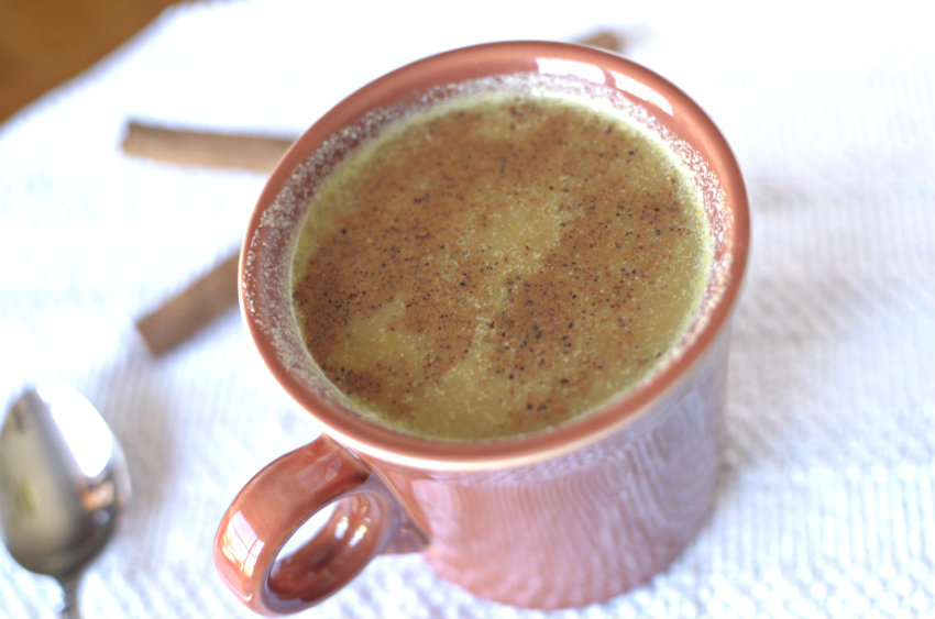 This Pumpkin Eggnog Latte is a delicious healthy seasonal flavored drink that is so easy-to-make and much cheaper than Starbucks!