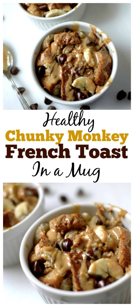 You can have delicious french toast in less than 2 minutes Chunky Monkey French Toast in a Mug! It also can be Vegan, Paleo and Gluten-free!