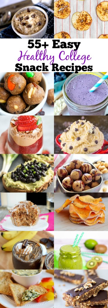 we created a list of over 55 Healthy College Snack Recipes that can be made in a Dorm Room! This list is also great for people who have dietary restrictions such as GF, DF, Paleo and Vegan!