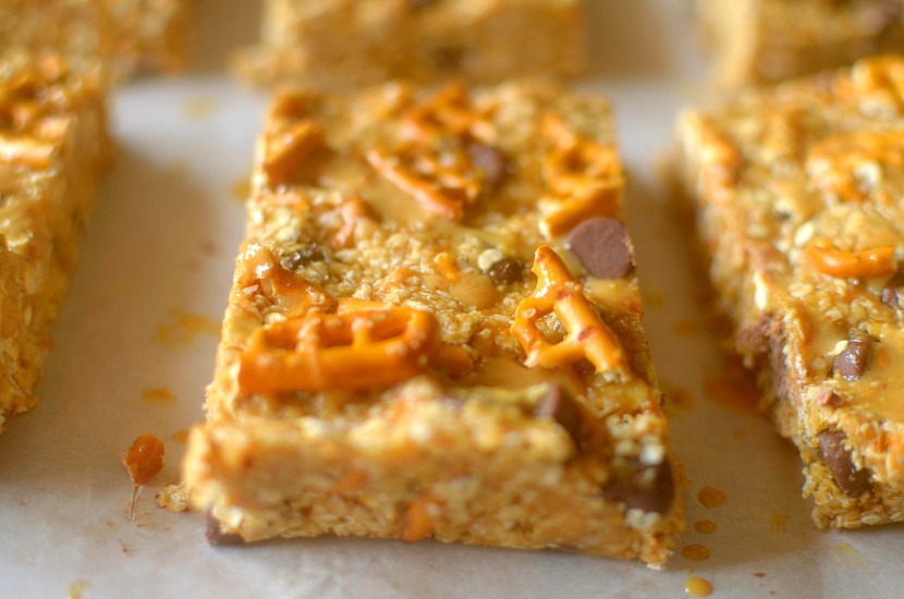 Healthy No Bake Peanut Butter Pretzel Granola Bars made with only 5 ingredients. GF, DF and Vegan Friendly! 