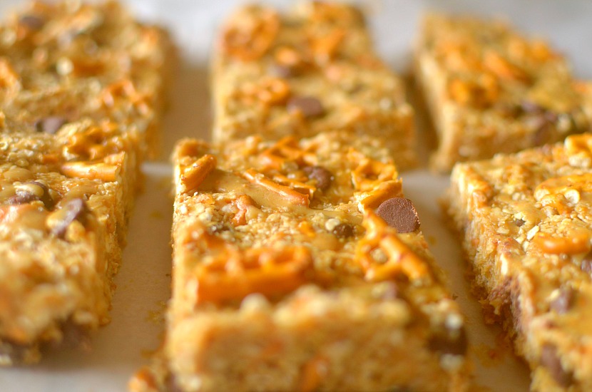Healthy No Bake Peanut Butter Pretzel Granola Bars made with only 5 ingredients. GF, DF and Vegan Friendly! 
