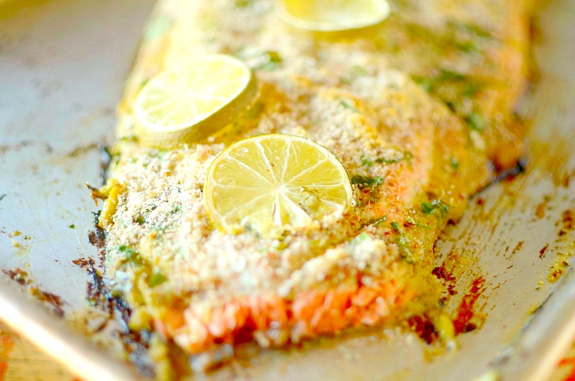 This Simple Almond Lime Cilantro Crusted Salmon is the perfect healthy, easy and delicious dinner made in only 20 minutes! Also paleo and whole 30 approved!