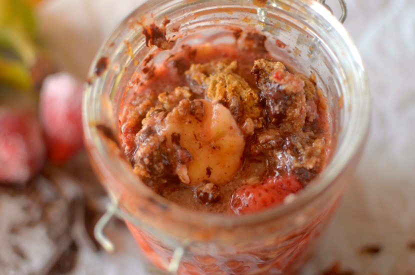 Have your dessert and eat it too, for breakfast! You'd be amazed that this Dark Chocolate Strawberry Banana Cobbler in a Jar is healthy and paleo + vegan!