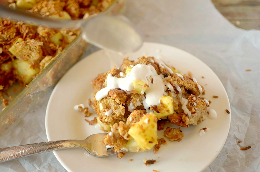 Toasted Coconut Cashew Pineapple French Toast Bake