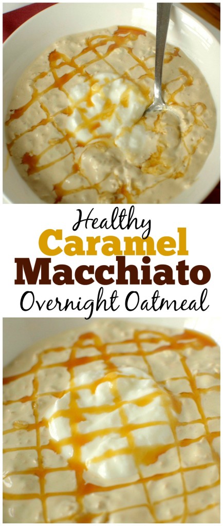 This healthy Caramel Macchiato Overnight Oatmeal tastes like your favorite coffee drink in breakfast form! It is made with only 4 ingredients, gluten-free and can be made vegan and dairy-free too!