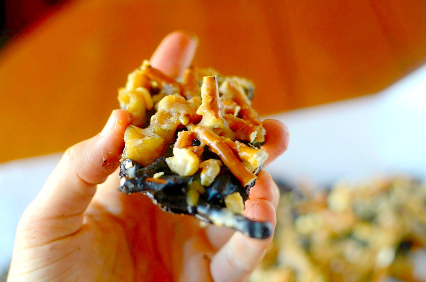 This guilt-free Take 5 Coconut Oil Chocolate Bark is a delicious vegan and gluten-free take on the popular candy bar. It's loaded with peanuts, chocolate, caramel, pretzels and peanut butter and you would never guess that it's healthy!