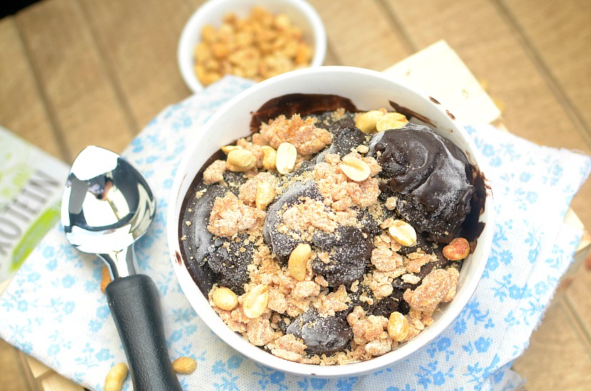 This Vegan Brownie Protein Ice Cream with Peanut Butter Cookie Crumbles is a healthy, delicious and refreshing post-workout snack or dessert that would never know is guilt-free! Also refined-sugar-free, dairy-free, gluten-free and high protein!