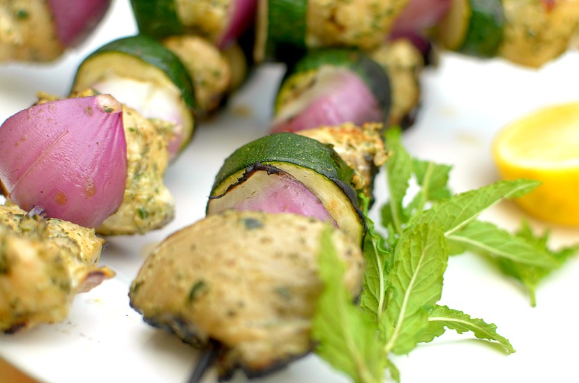 Lemon Cucumber Mint Pesto Chicken Kebabs {Paleo & Whole 30 Approved}