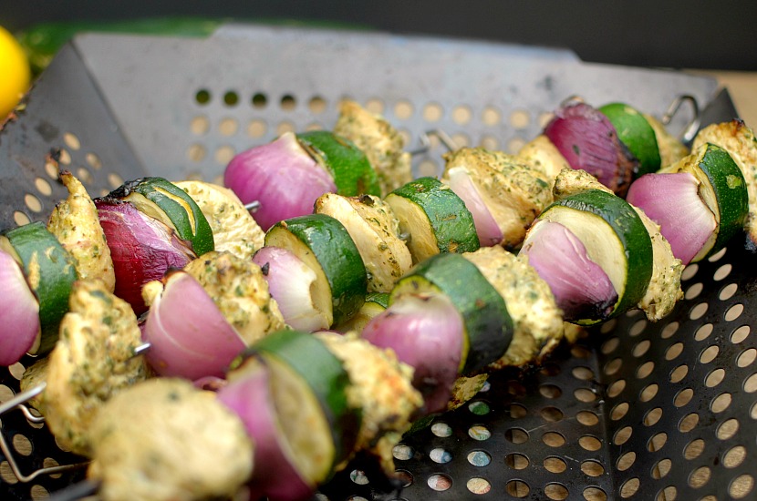 Looking for an easy grilling recipe that uses refreshing summer produce? Check out these Lemony Cucumber Mint Pesto Chicken Kebabs! Also paleo and whole-30 approved!