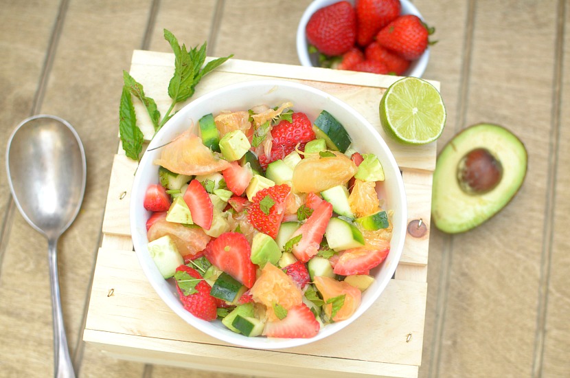 This healthy Minty Strawberry Avocado Salad with Citrus is a delicious side to lunch or dinner filled with fresh summer produce! It's so easy-to-make and only takes 5 minutes to put together. Also paleo, vegan and whole 30-friendly!