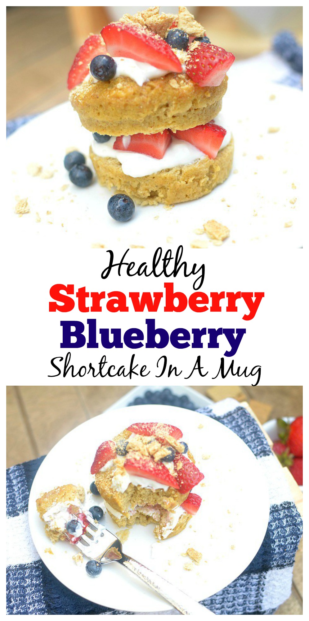 This Healthy Blueberry Strawberry Shortcake Mug Cake is a delicious, quick, easy-to-make and guilt-free dessert for one! Also vegan and gluten-free!