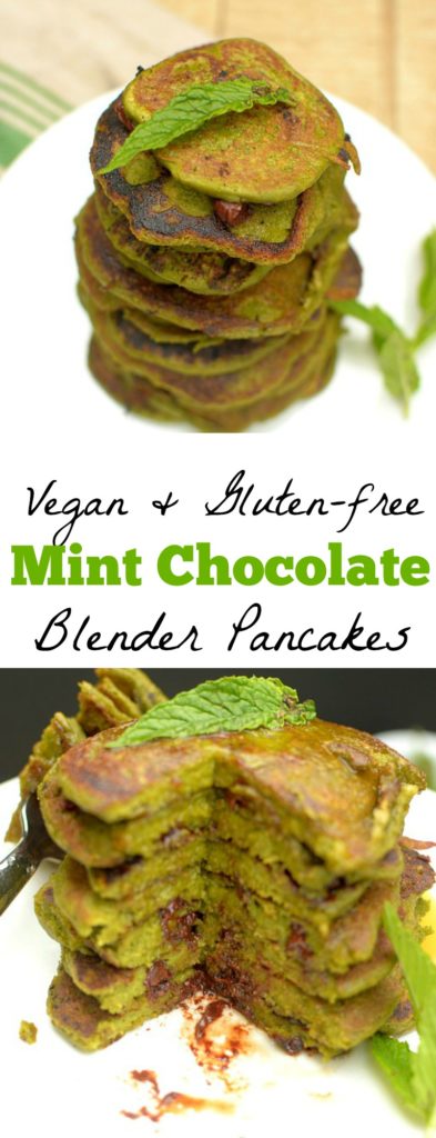 Get a fresh start to your day with these Mint Chocolate Chip Blender Pancakes! They're sweet, filling + taste like the classic ice cream flavor! Vegan + GF