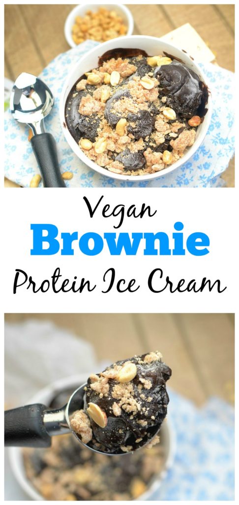 This Vegan Brownie Protein Ice Cream with Peanut Butter Cookie Crumbles is a healthy, delicious and refreshing post-workout snack or dessert!