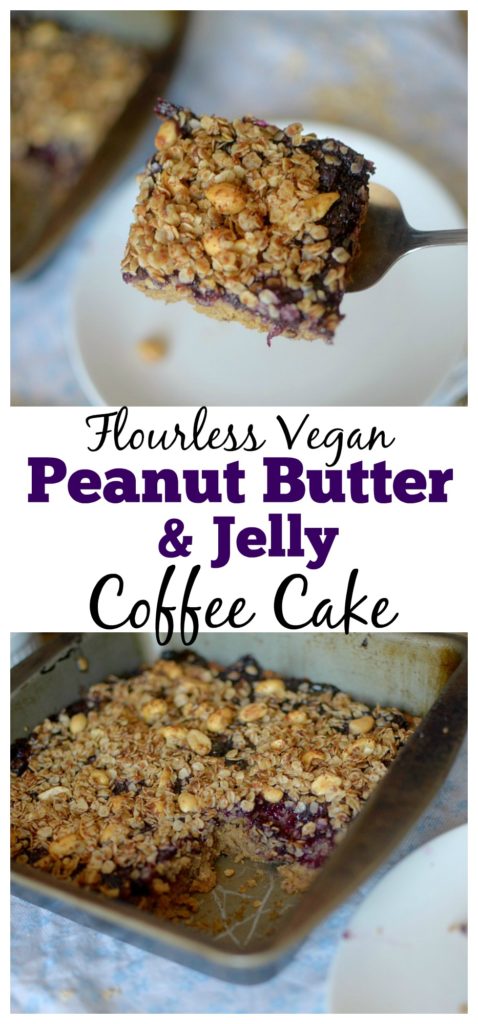 Peanut Butter & Jelly Chickpea Coffee Cake combines the classic flavor combo and is a healthy breakfast or brunch treat made flourless with chickpeas! So easy-to-make with REAL ingredients! Also vegan and gluten-free!