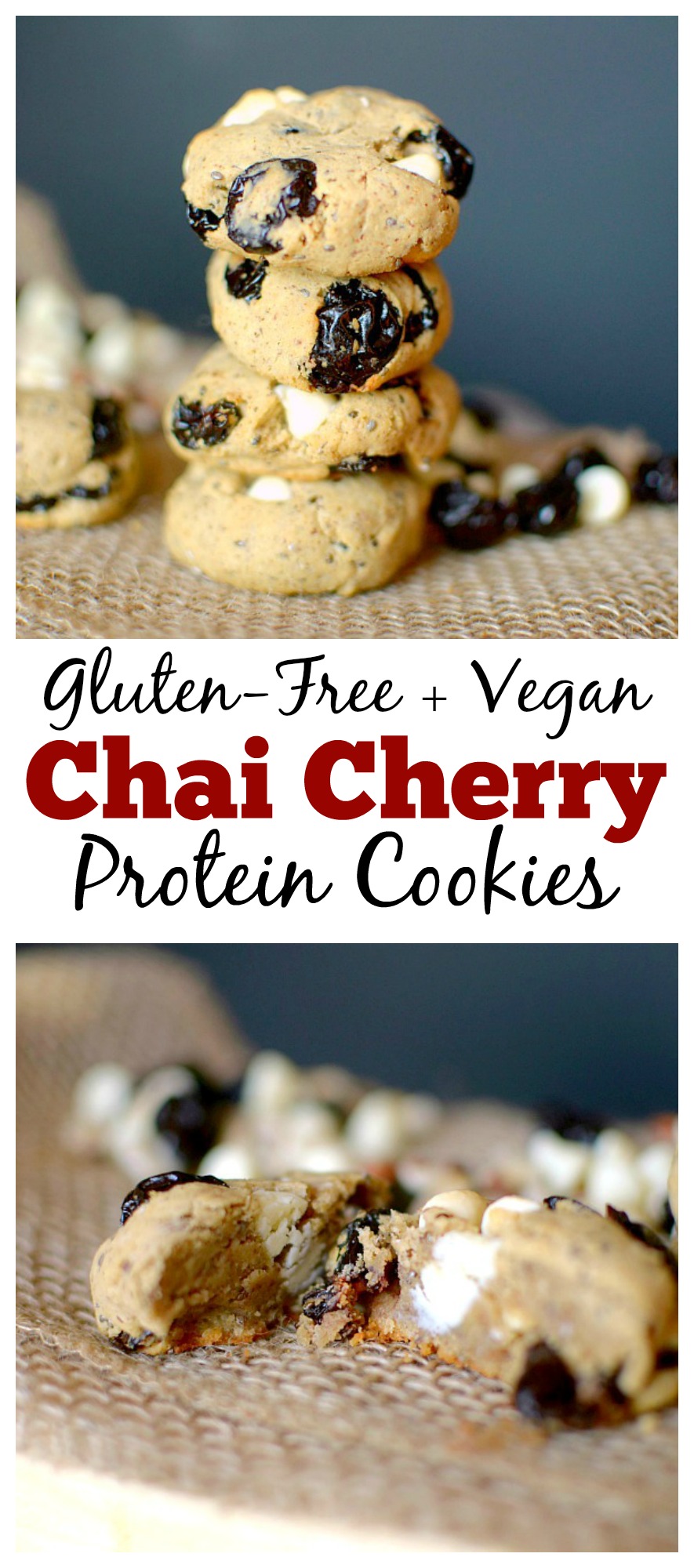 Craving something sweet after a tough workout? Make these Hazelnut Chai Cherry Vegan Protein Cookies! Only six ingredients and less than 20 minutes to make!