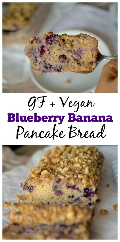 Healthy Pancake Mix Blueberry Banana Bread made easy with a complete pancake mix! No butter, oil or refined sugar. Also gluten-free and vegan options!