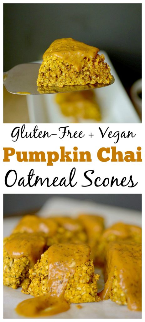 Looking for healthier scones? Make these Vegan Glazed Oatmeal Chai Pumpkin Scones! They taste like fall, but without the gluten and refined sugar! 