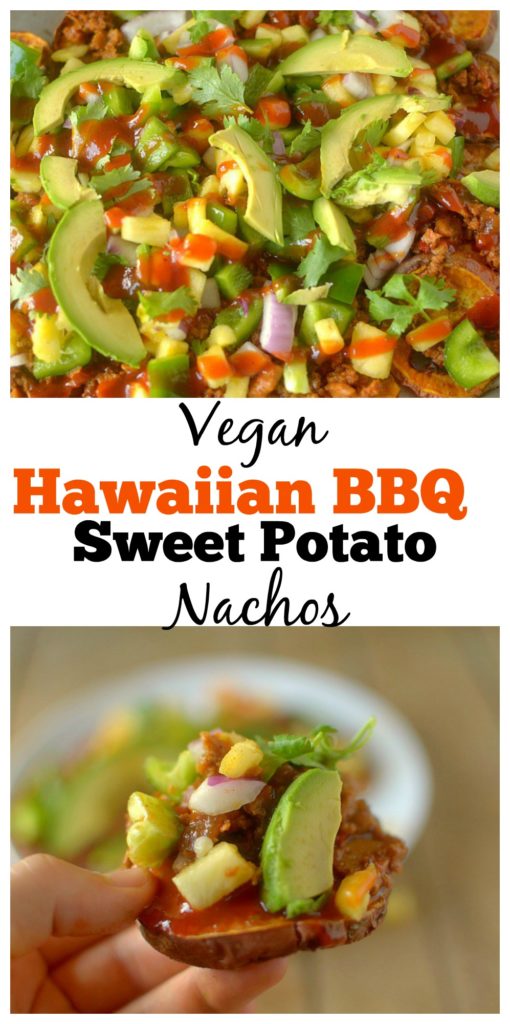 Hawaiian BBQ Sweet Potato Nachos are a healthy and hearty version of the classic that are perfect for an appetizer, lunch or light dinner!