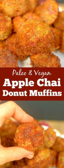 Satisfy your donut cravings with these Apple Chai Donut Muffins! Full of chai tea and apple flavor without the grains and refined sugar! Paleo + Vegan