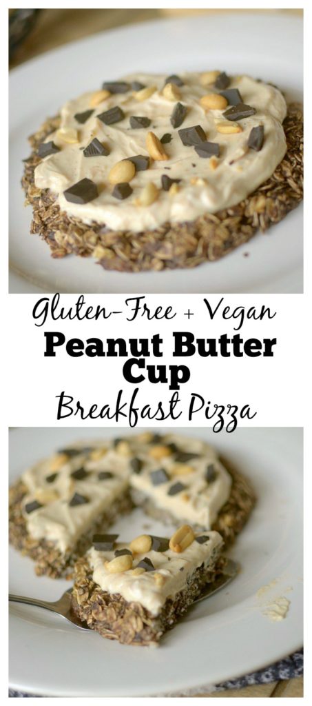 Peanut Butter Cup Breakfast Pizza is a decadent and delicious breakfast that you would NEVER guess is healthy! It's only made with 5 real ingredients and takes less than 15 minutes to make! Also vegan and gluten-free friendly!