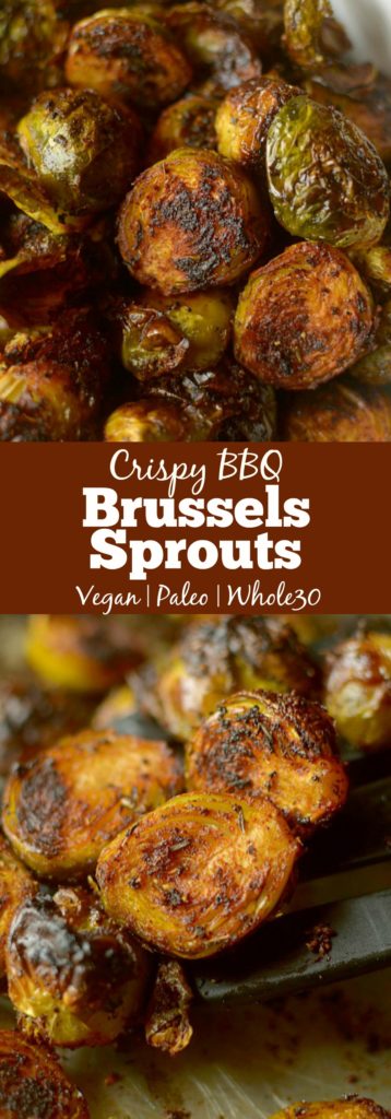 These Crispy Barbecue Spiced Brussels Sprouts are a tasty + addicting side dish that anyone will love, even brussels sprouts haters! Vegan, Paleo + Whole30 Friendly!
