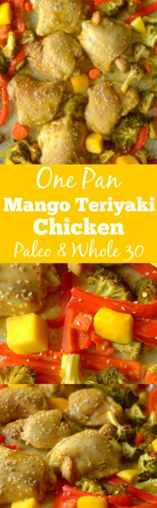 Dinner has never been easier or tastier than with this Mango Teriyaki Chicken & Veggies One Pan Dinner! You'd never guess it's Whole 30 and paleo friendly!