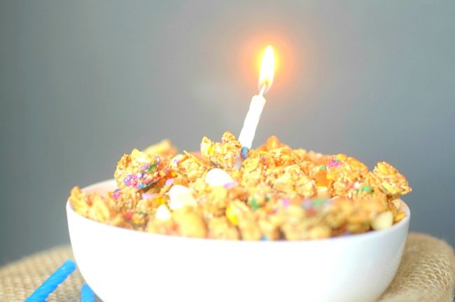 Now you can eat breakfast like it's your birthday every day with this Birthday Cake Granola! You won't guess it's healthy! Also gluten-free and vegan!