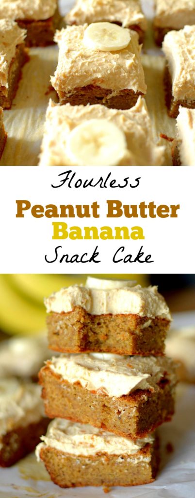 Flourless Gluten-Free Banana Cake is fluffy and moist made with only 5 real ingredients and topped with a peanut butter frosting! You would never believe it's healthy! Can be paleo and vegan too!