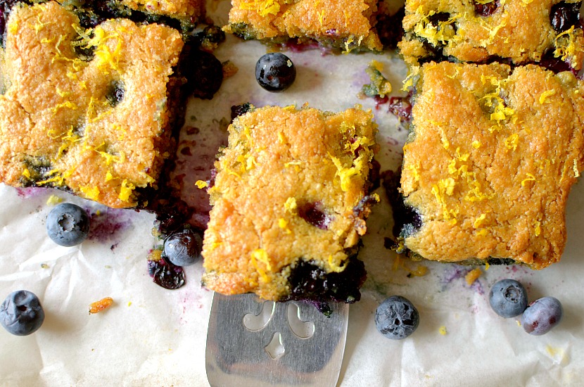 Flourless Lemon Blueberry Macadamia Blondies are so gooey and delicious! You would never know that they are good for you! Also gluten-free, paleo with a vegan option!
