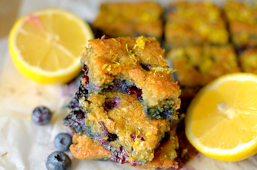 Flourless Lemon Blueberry Macadamia Blondies are so gooey and delicious! You would never know that they are good for you! Also gluten-free, paleo with a vegan option!