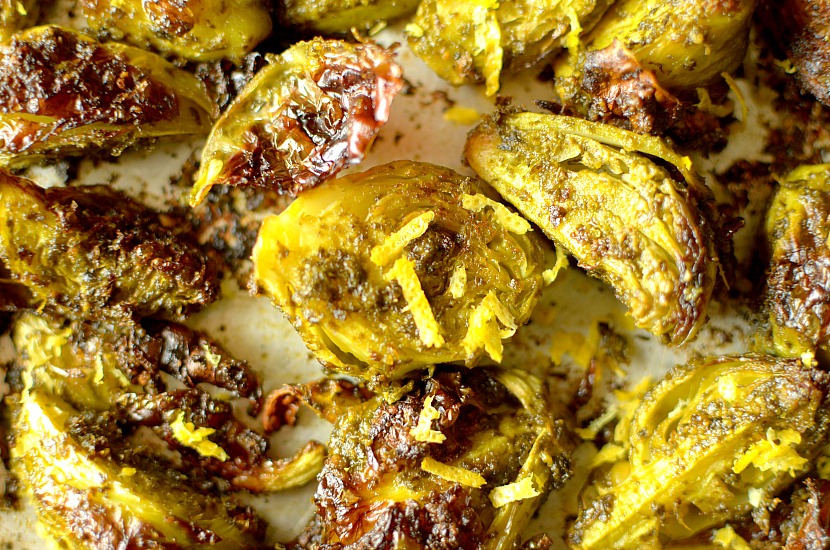 Be prepared to become addicted to these Crispy Lemon Pesto Roasted Brussels Sprouts! So flavorful and drool-worthy, you'll want them on repeat! Also whole30, vegan + paleo friendly.