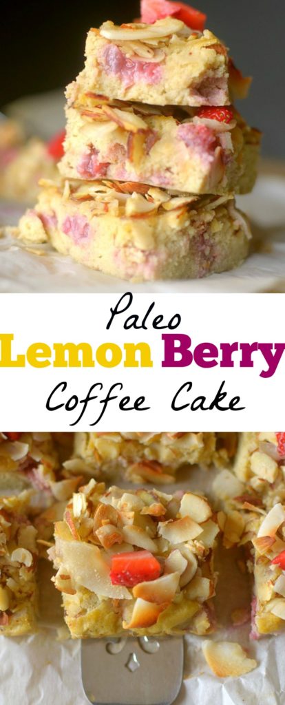 Light & fluffy Paleo Lemon Berry Coffee Cake is studded with juicy berries and topped with an almond-coconut streusel! It's the perfect healthy breakfast! Also Gluten-free, grain-free and dairy-free!