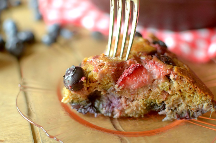 Strawberry Rhubarb Skillet Cake is an easy and wholesome dessert, breakfast or snack made with real ingredients! Paleo, vegan, grain-free and gluten-free!