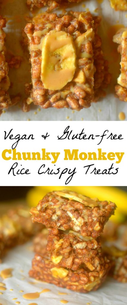  Chunky Monkey Rice Crispy Treats are a homemade healthier makeover of your favorite childhood snack! Only 6 ingredients and Vegan + Gluten-free!