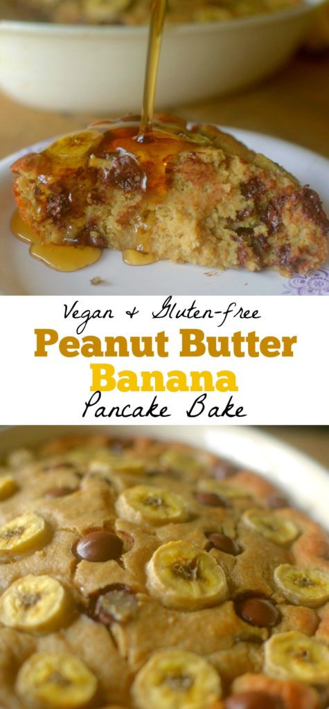 Peanut Butter Banana Pancake Bake is a healthy, delicious high-protein breakfast that can be made ahead for the whole week!  Vegan + Gluten-free