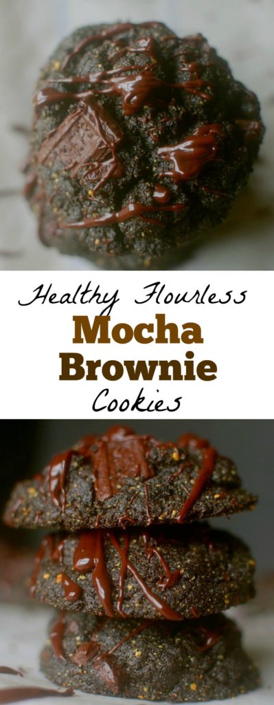 Flourless Mocha Brownie Cookies are a chocolatey, simple-to-make healthy treat that you'll whole family will love!  Paleo friendly with a Vegan option!