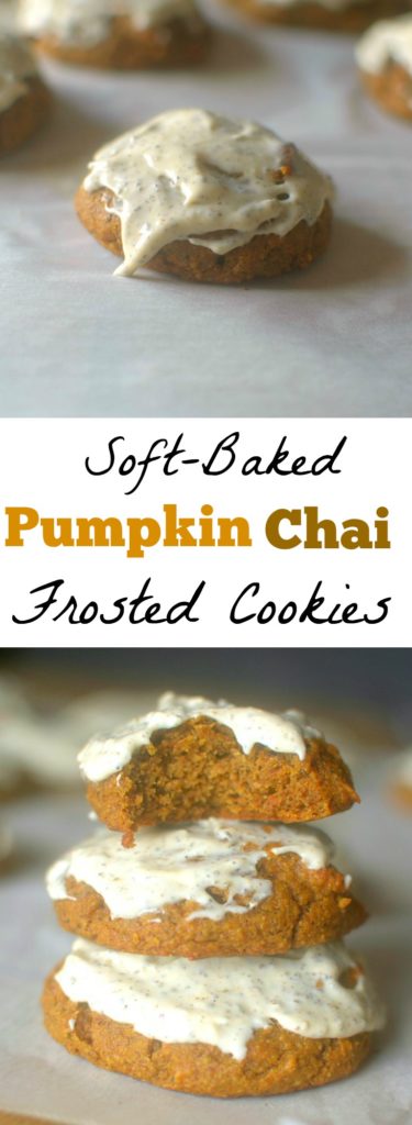 Soft-Baked Frosted Chai Pumpkin Cookies will be your new go-to fall dessert! Fluffy, full of pumpkin-chai flavor, and Paleo & Vegan!