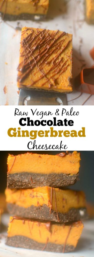 Vegan Chocolate Gingerbread Cheesecake is completely raw, made with just a few ingredients and is one delicious holiday dessert! Also paleo and gluten-free!