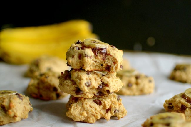 Got Pancake Mix?  Use it to make these simple 5-ingredient Pancake Mix Banana Chocolate Chip Cookies! Vegan + Gluten-free options!