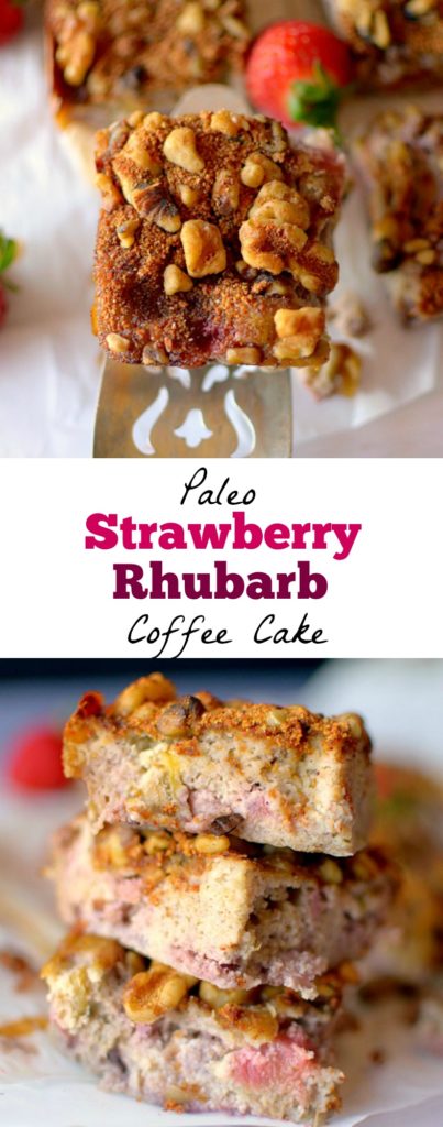Take the classic pie combo to the next level with this Strawberry Rhubarb Coffee Cake!  Made with coconut flour and a few other simple ingredients, it's the perfect nourishing summer dessert!