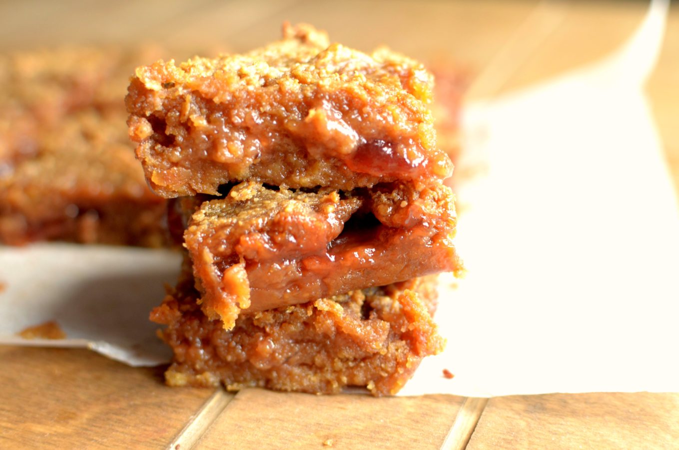 Flourless Peanut Butter & Jelly Blondies are so gooey and delicious! You would never know that they are good for you! Also gluten-free, vegan with a paleo option!