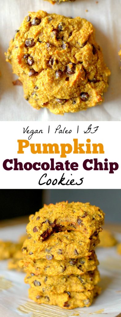 Soft-Baked Pumpkin Chocolate Chip Cookies are a healthier, fall-inspired twist to the classic cookie! Paleo & Vegan friendly!