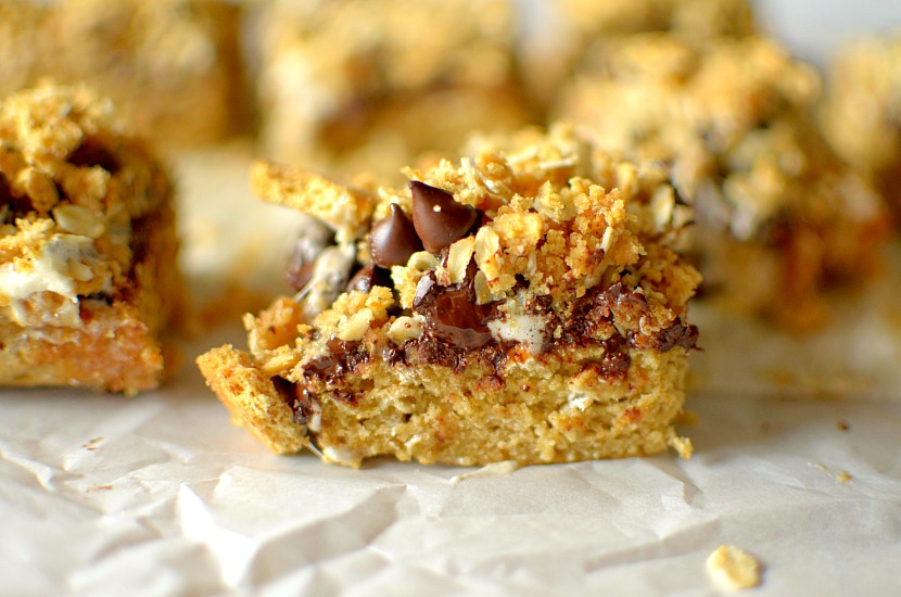 In need of a nourishing sweet treat? These S'mores Oatmeal Bars fit the bill!  They taste like the classic campfire delicacy!  Gluten-free, dairy-free w/ a vegan-option.