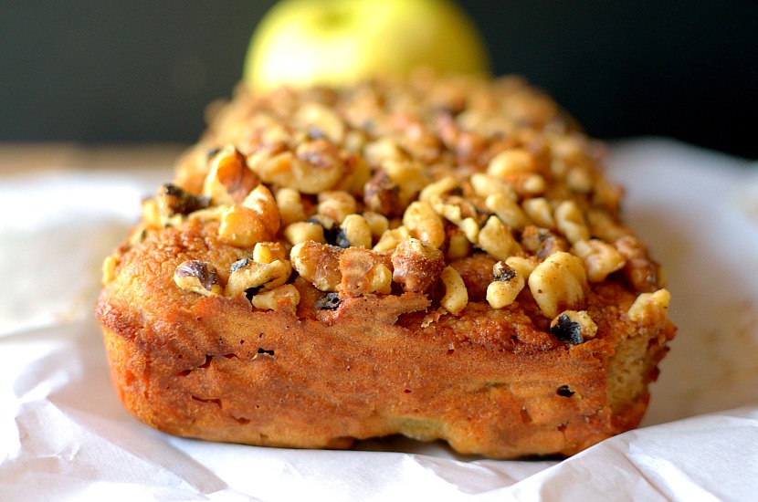 Healthy Pancake Mix Apple Cinnamon Raisin Bread will be your new favorite quick bread! It's studded with cinnamon apples and raisins and only 8 ingredients!  Vegan + GF options