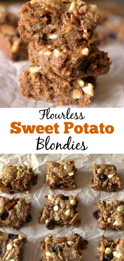 Flourless Sweet Potato Blondies are so gooey and delicious! You would never know that they are good for you! Also gluten-free, with vegan and paleo options!