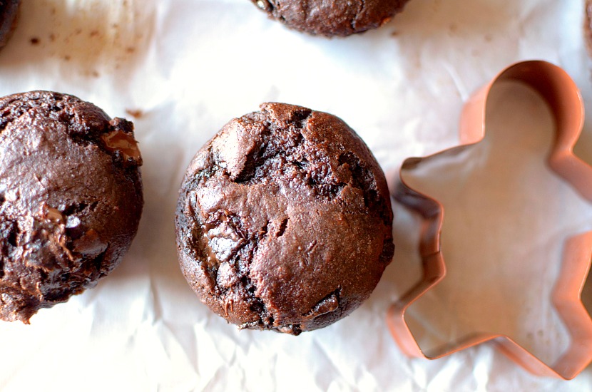 These Chocolate Gingerbread Pancake Mix Muffins are a great healthy breakfast or snack during the holiday season!  Vegan + gluten-free friendly!