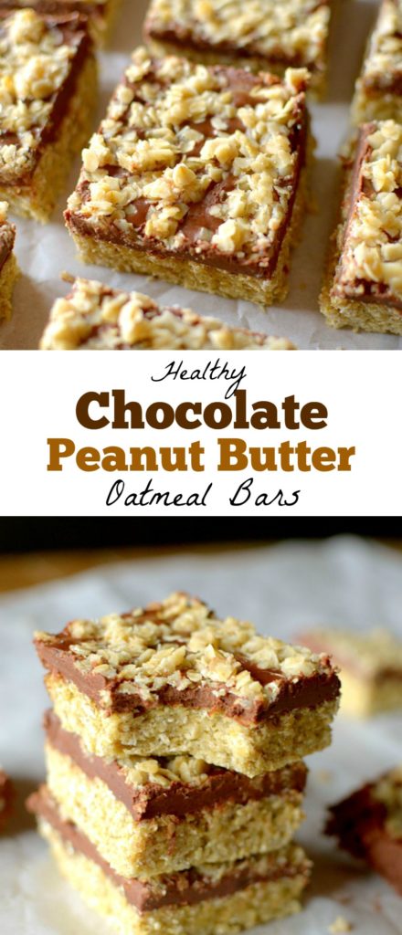  These Chocolate Peanut Butter Oatmeal Bars are a delicious and nutritious breakfast, snack or dessert!  They’re also gluten-free + vegan friendly!