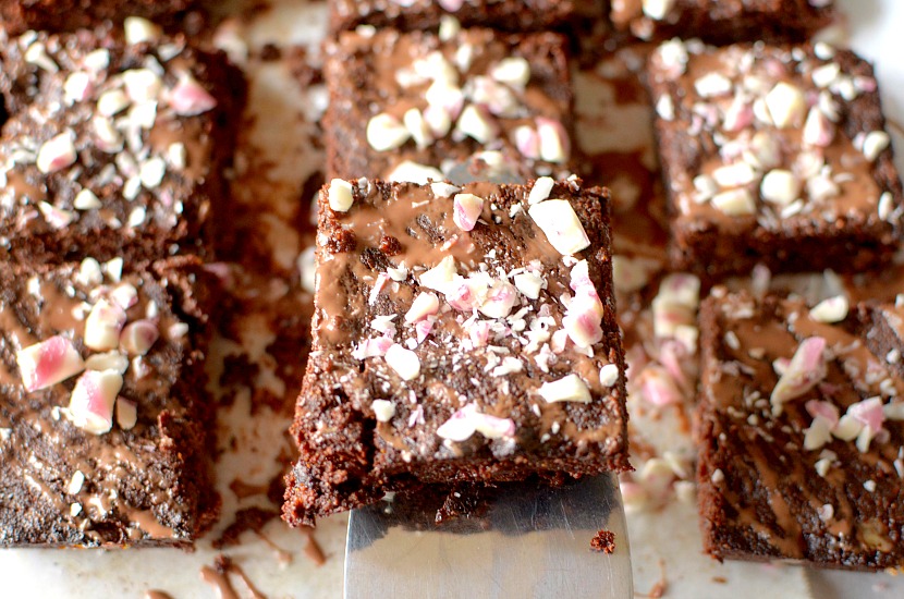 These Flourless Peppermint Brownies will be your next go-to holiday brownie recipe!  Super simple to make plus gluten-free, grain-free, dairy-free, paleo with a vegan option!